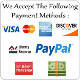 You Can Pay us using Credit Cards, PayPal, 2Checkout, AlertPay, Liberty Reserve, Perfect Money & PayTreck!